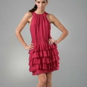 Sari Gueron Fuschia Ruffled Tiered Silk Dress